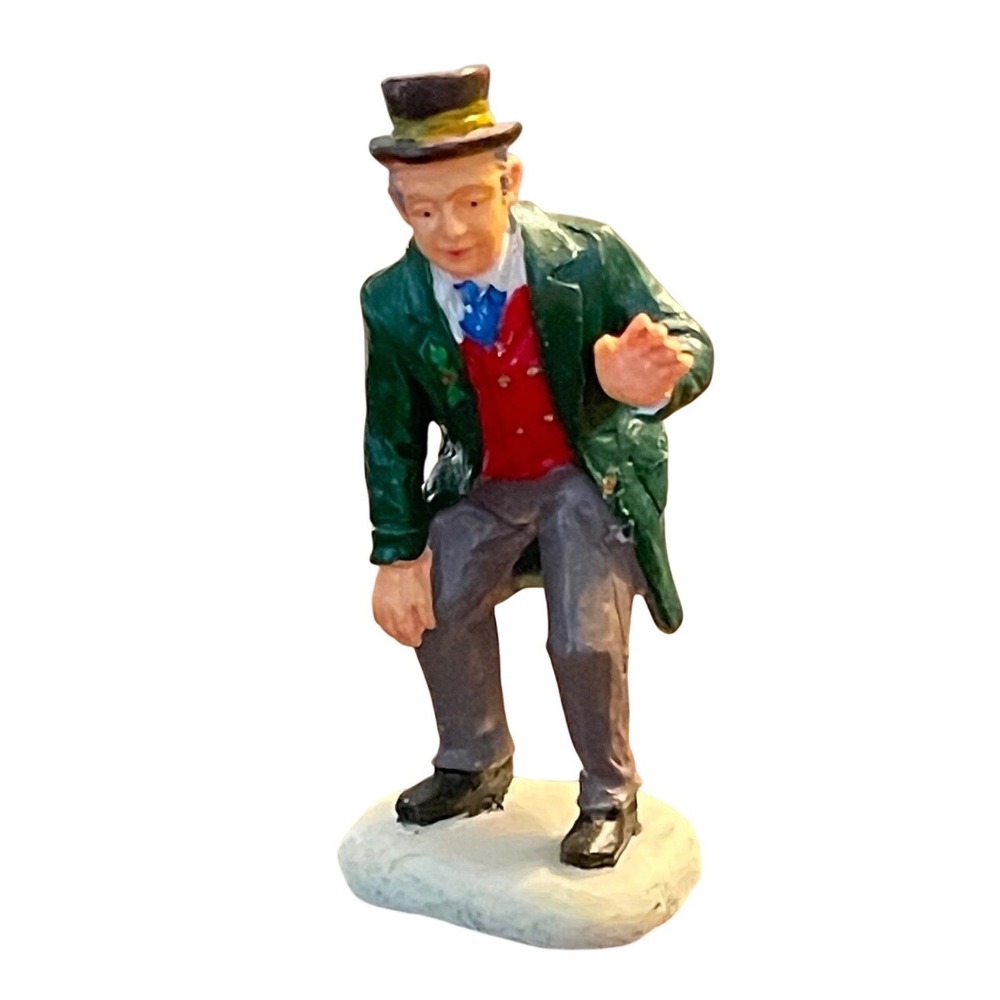 Lemax Christmas Village Dept 56 Miniature man green suit top hat old hunched